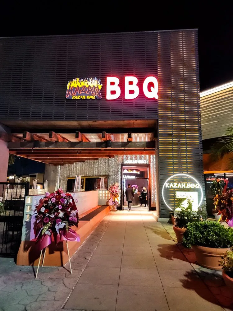 Kazan BBQ main entrance and exterior at night in South Gate